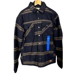 Jachs New York Navy Blue Striped Flannel Shacket Faux Shearling Lined NWT - L